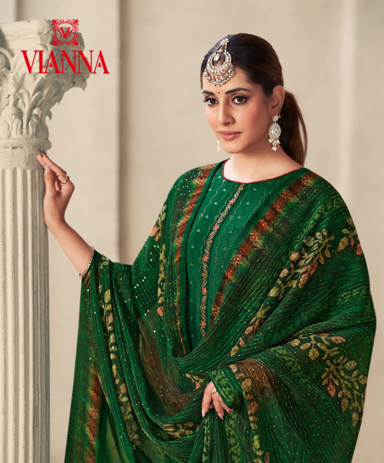 VIANNA BINDIYAA Green Gorgeous Top georgette embroidery Bottom, inner, Santoon Dupatta pure chinon embroidery with digital prints (with zero sequence)